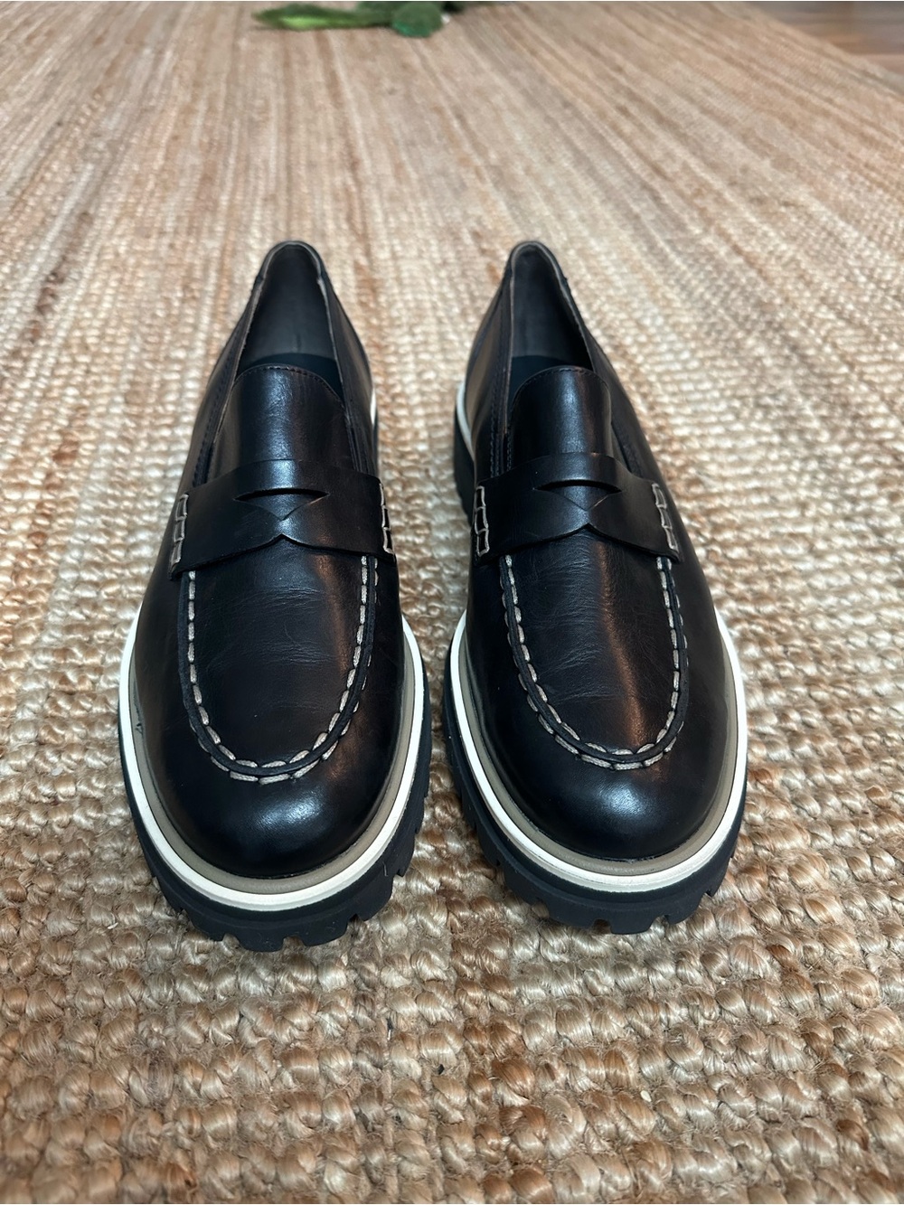 Paul Green Justine Black Leather Lug-Sole Penny Loafers